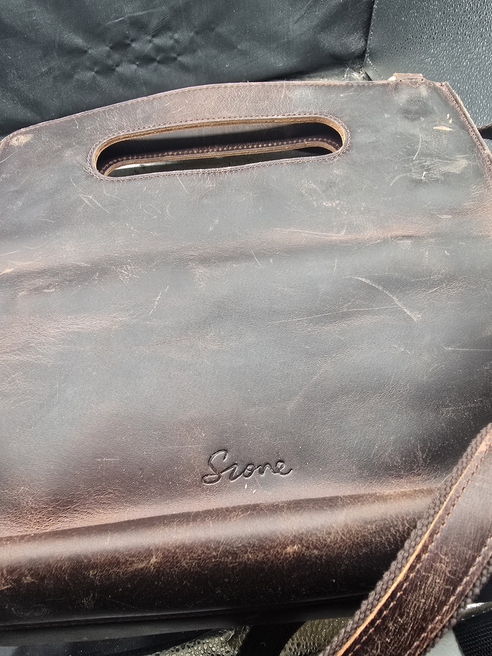 Leather Cosmetic Carry Case in Dark Brown